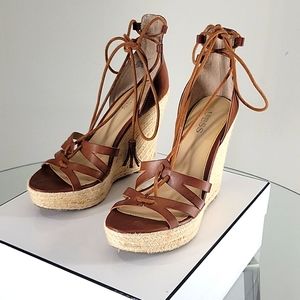Brown Faux Leather Wedge Sandal